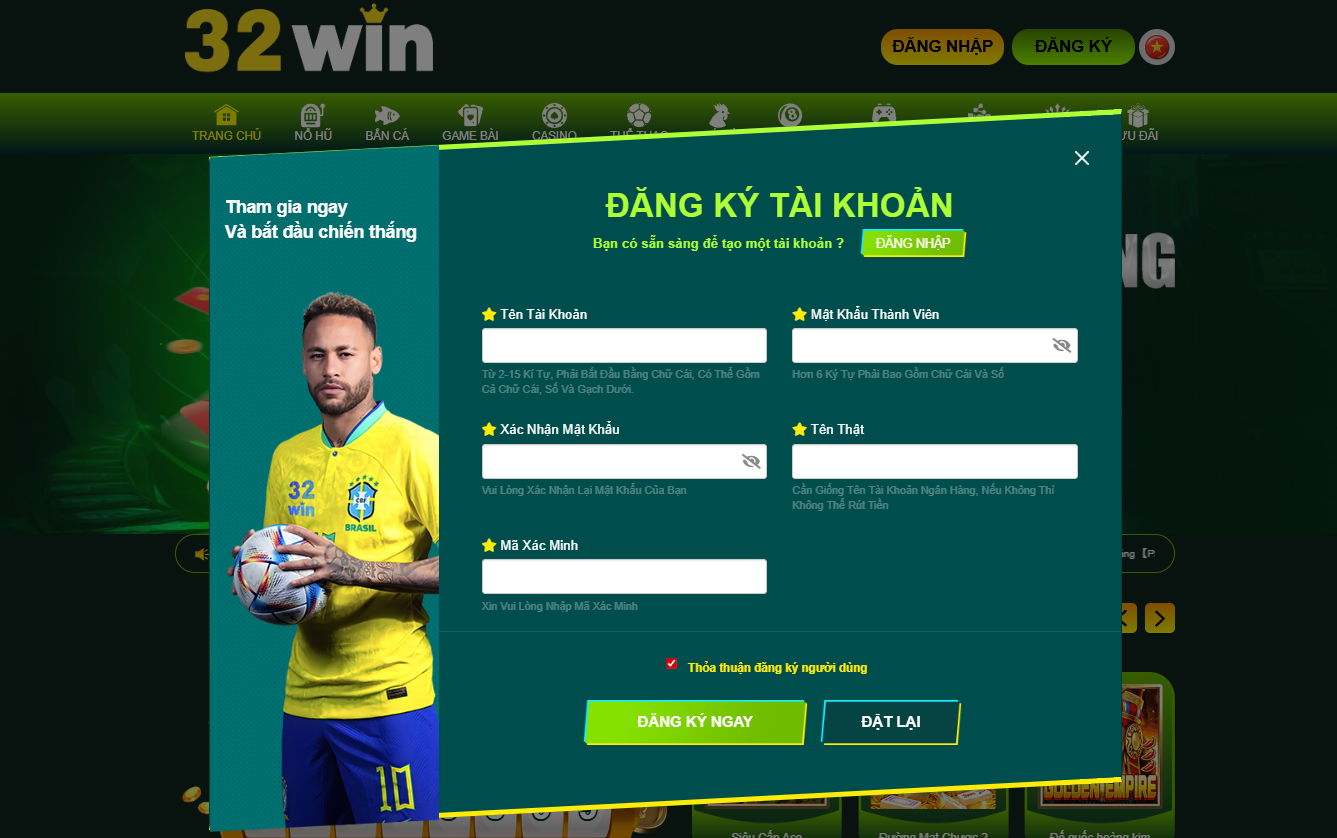 32Win - Trang Chủ Nhà Cái 32Win.Com Không Bị Chặn 33 Form điền thông tin đăng ký tạo tài khoản 32win